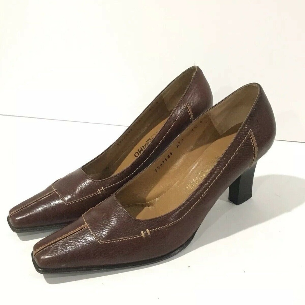 Salvatore Ferragamo Brown Heel Square Toe Shoes